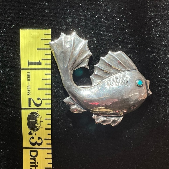 Antique Mexican signed turquoise silver sea creature brooch - Picture 6 of 7